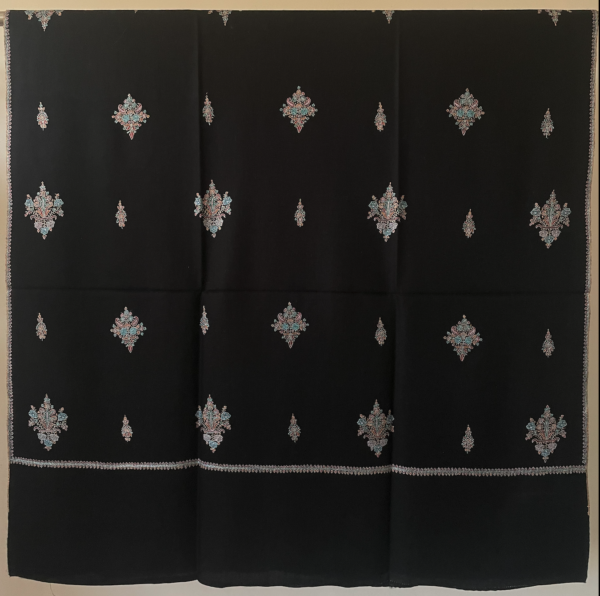 Butidar Sozni Hand Embroidered Black Shawl - Image 5